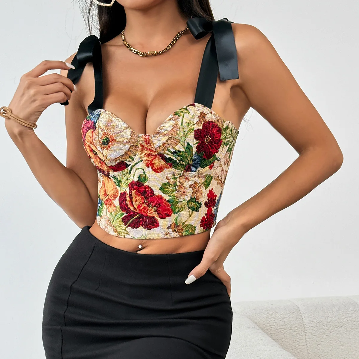 

Y2K Tops Retro Lace Up Embroidery Backless Strappy Vest Camisole Streetwear Bow Halter Slim Crop Tops Sexy V Neck Corset Tops