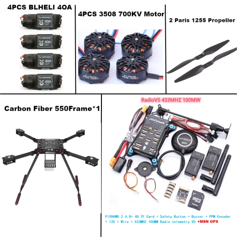 F550 إطار سداسي PIXHAWK2.4.8 M8N التحكم في الطيران الكربون اردووبيلوت راديو القياس عن بعد كوادكوبتر BLHELI 40A ESC 3508 700KV المحرك