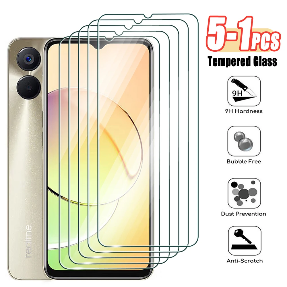 5-1Pcs Tempered Glass for Realme 12 11 10 9 8 7 6 Pro 4G 6i 7i 8i 9i 5G Screen Protector Film on Realme 12x 11x 10s 8s 6s 12Plus