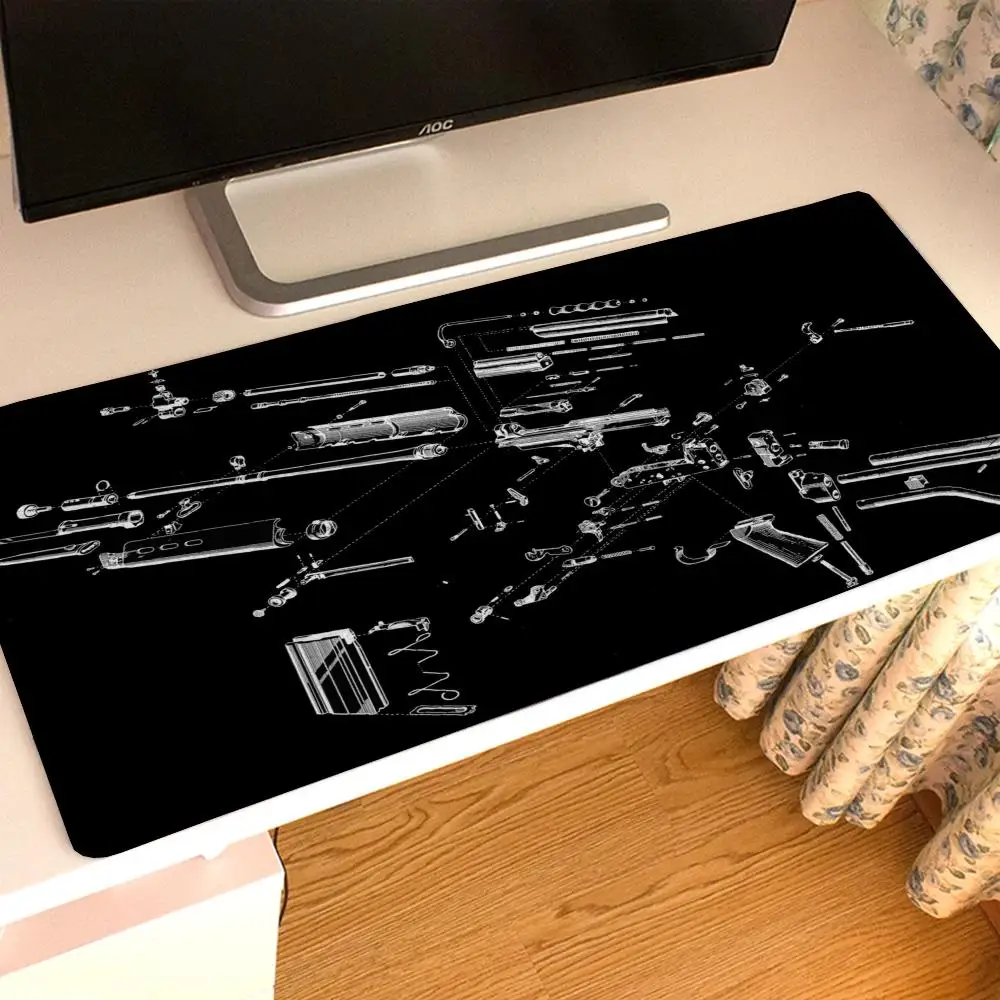 

Gun Design Drawings Natural Rubber Desk Rug Mouse Pad Gamer PC Accessories Mouse Large Gaming Mouse Pad Not book Computer Player Mats for Csgo For Office Carpet pad