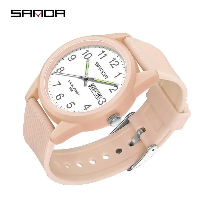 Fashion Sanda Top Brand 6090 Luxury Couple Luminous Hand Watch New Men And Ladies Silicone Band Simple Quartz Lovers Gift Watch