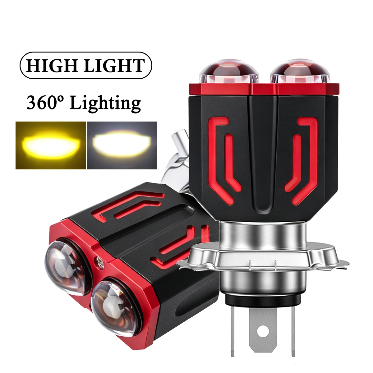 1Pc H4 BA20D H6 LED Bulb Motorcycle Headlight Bulb CSP Projector 2Lens White Yellow Hi Low Beam Lamp DRL Driving Lamp Fog Lights