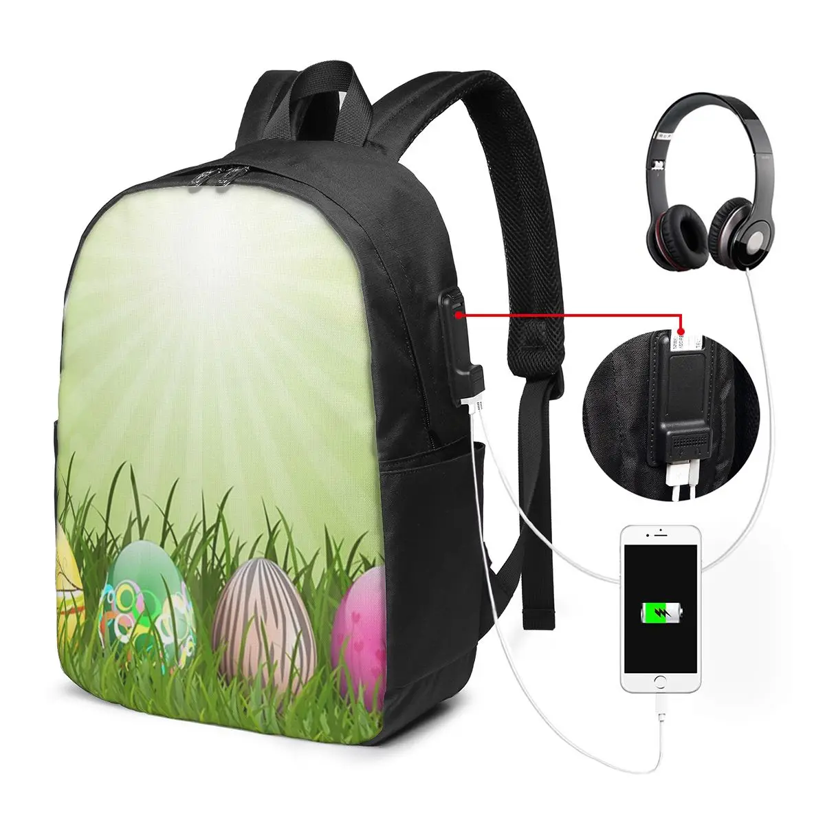Easter Egg Pattern In Grass Backpack Travel Notebook Bag Computer College Student School Bag Laptop Shoulder Bags for Men Women