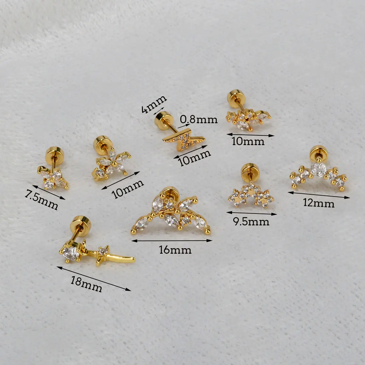 1Piece Stainless Steel Mini CZ Flower Cartilage Flat Back Piercing Stud Earring For Women\'s Helix Tragus Piercing Body Jewelry