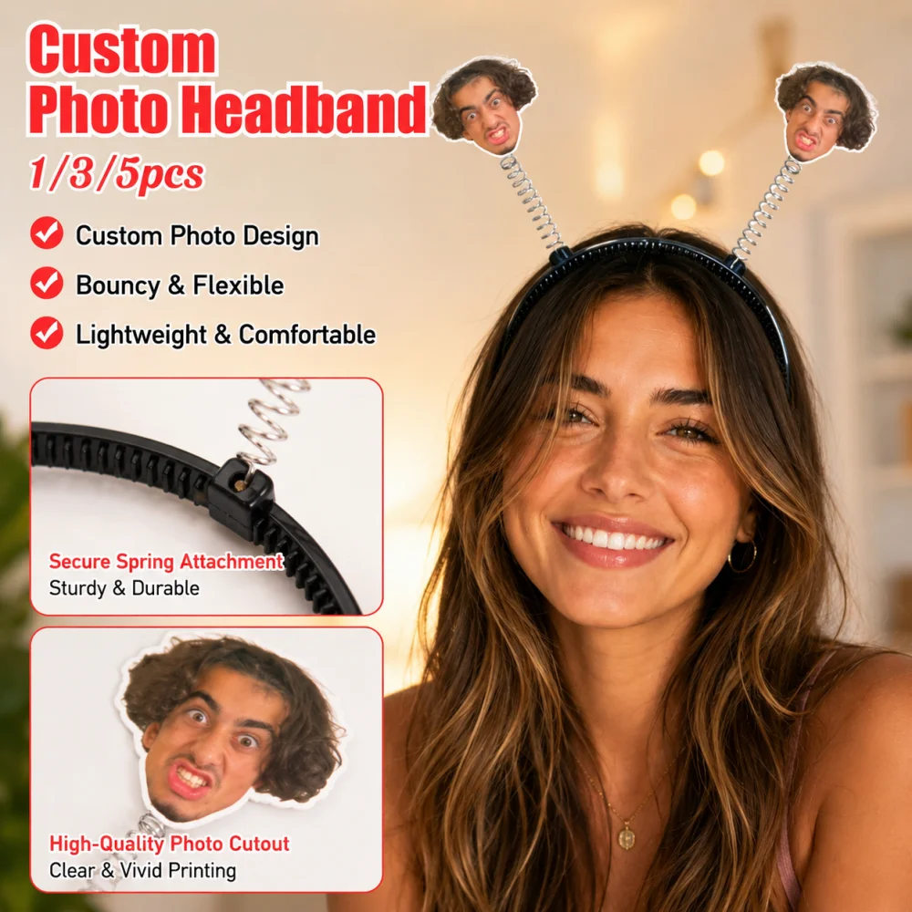 3Pcs/Lot Custom Photo Spring Headband,Personalized Face Print Decor Hair Bopper, Bulk Birthday Bachelorette Party Favor Supplies - view 5
