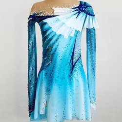 LIUHUO Figure Skating Dress Blue Gradient Full Diamond Show Training Competition Girl