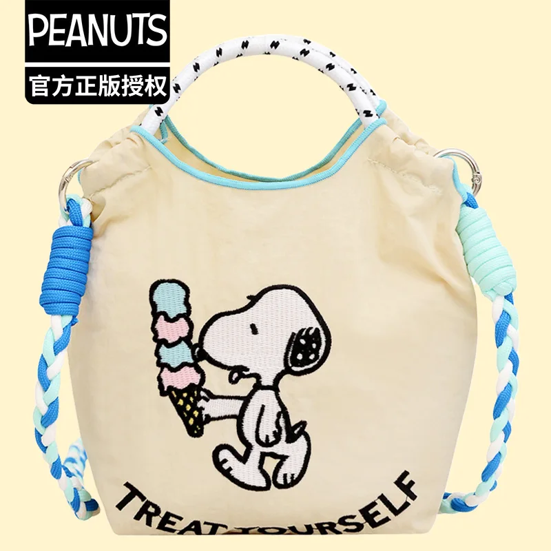 Kawaii Anime Miniso Snoopy Drawstring Embroidered Handbag Cute Crossbody Bag Soft Girl Cartoon Phone Bag Zero Wallet Gifts