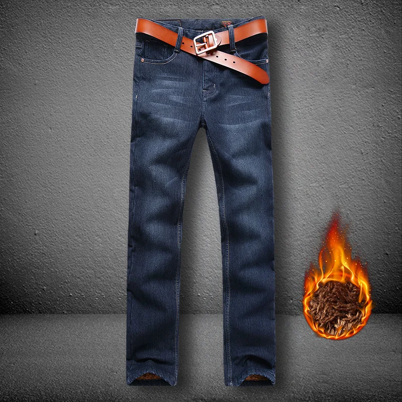 

Мужские джинсовые брюки Thiened Fce с подкладкой, прямые, рабочие, свободные, теплые зимние, облегающие, эластичные, длинные, для осени и зимы...