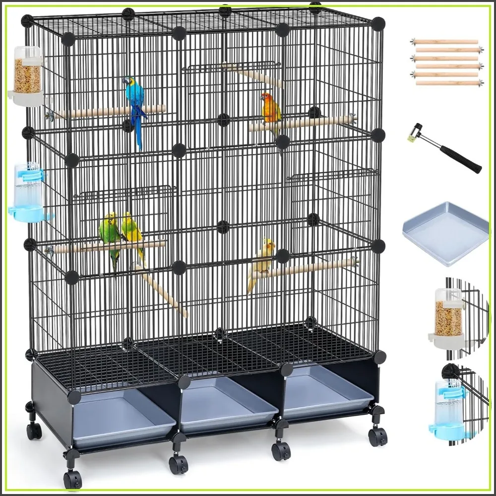 

Large Bird Cage 46"x36"x12" with Perches, Slide-Out Tray, Water Bottle & Feeder for Parakeets, Cockatiels, Small to Medium Birds
