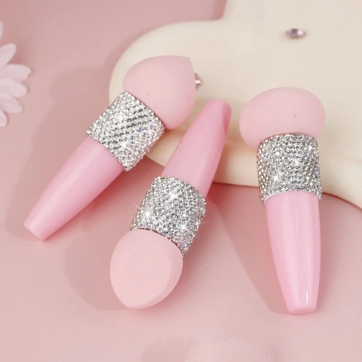 3pcs Bling Rhinestone Soft Mushroom Sponge Head Makeup Brushes Concealer Brush Powder Puff Foundation Contour Cosmetic Tool