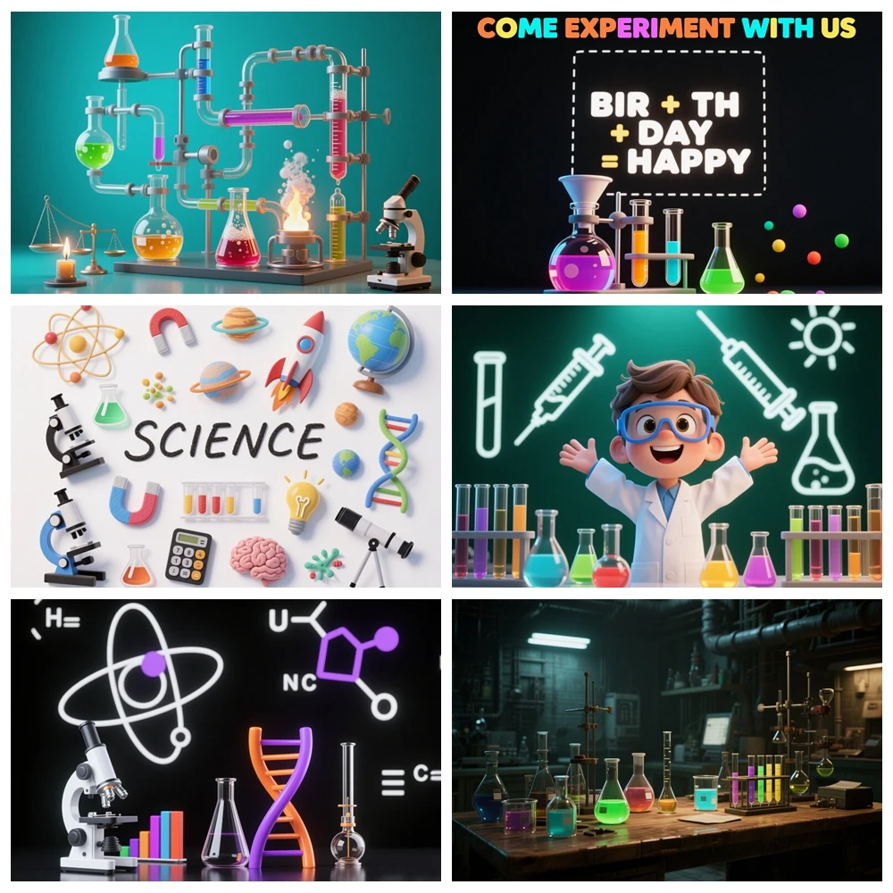 Neon Science Birthday Party Backdrop Glow Molecule Atom Blacklight Lab Custom Photo Booth Kids Future Scientist Banner Decor