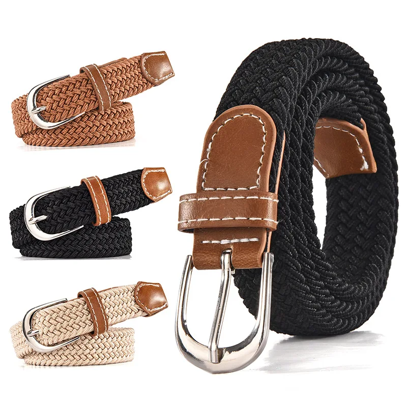 IF IFOND Korean-Style Canvas Stretch Elastic No-Hole Woven Belt Fashionable Youth Student Black Pants Belt for Women