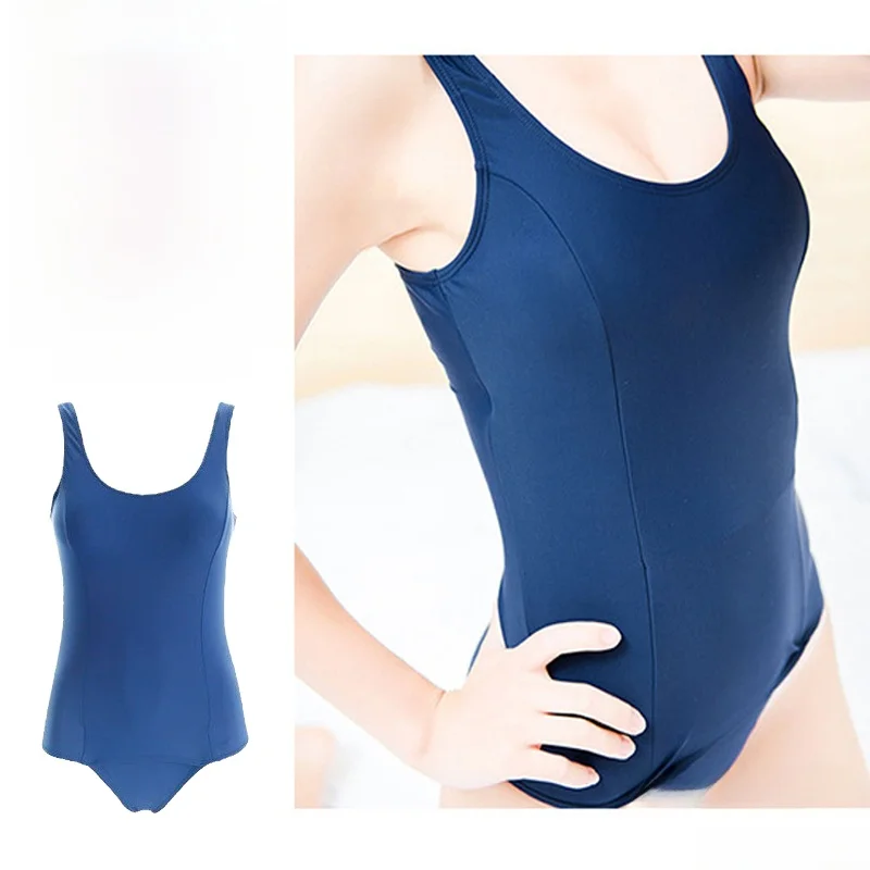 Deep Blue One-Piece Swimsuit Women's Traditional Style with Chest Pad Large Size 46XL Water Sports Swimwear Casual Style