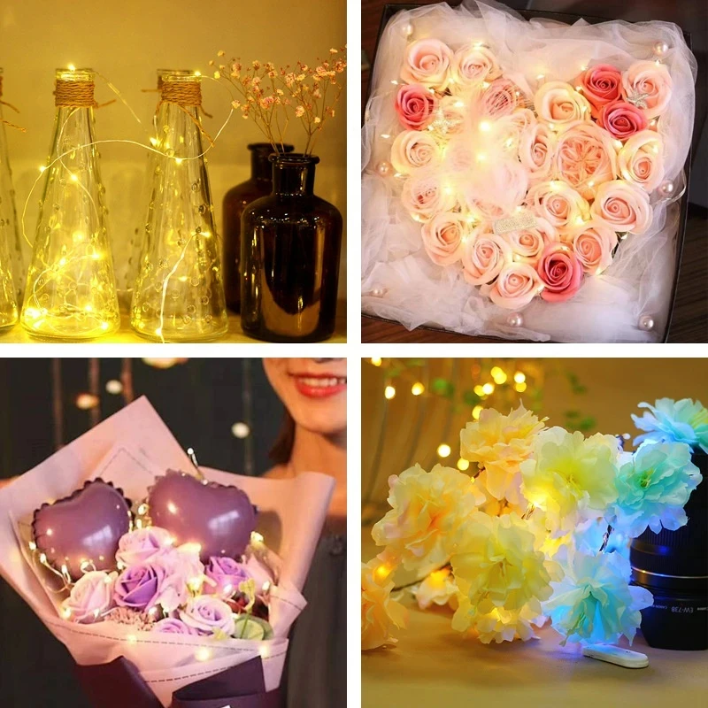 10pcs Battery Powered 20 Led Fairy String Light 2M Silver Copper Wire Mini Lamp For Christmas Holiday Wedding Party