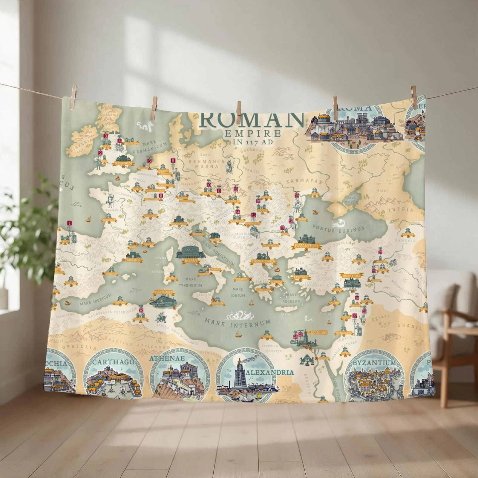 The Roman Empire map 117 AD Throw Blanket Bed covers Beach Hairys Cute Blankets
