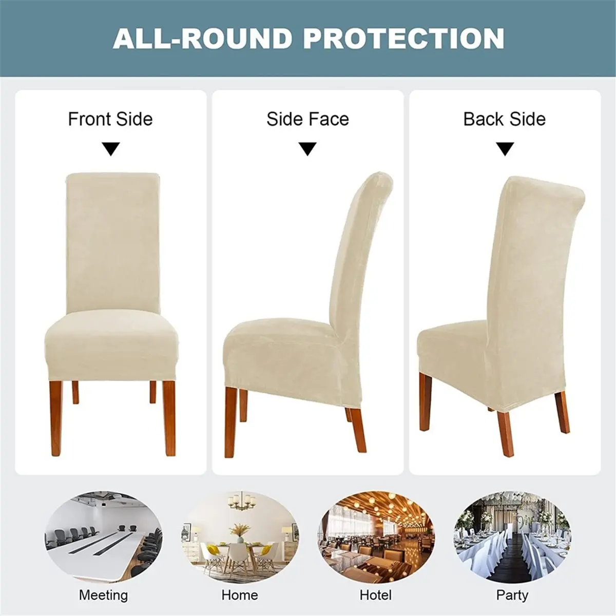 Velvet Chair Cover Universal Chair Covers Anti-Slip Solid Color Stretch Chair Slipcover for Banquet Restaurant Black