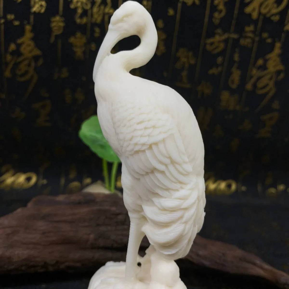 Ivory Nut Carved Red‑crowned Crane Pine Crane Longevity Figurine Home Desktop Decor Birthday Gift Craft Ornament