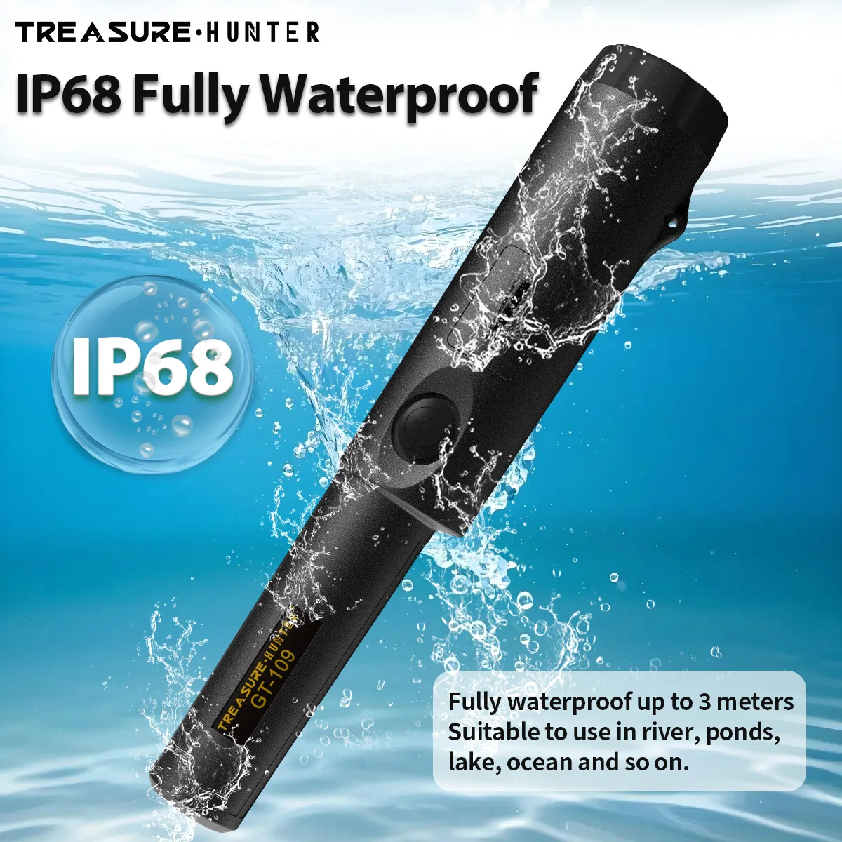 Treasure Hunter GT109 Handheld Metal Detector Positioning Rod With Built-in Scale Metal Pinpointing IP68 Waterproof Pinpointer