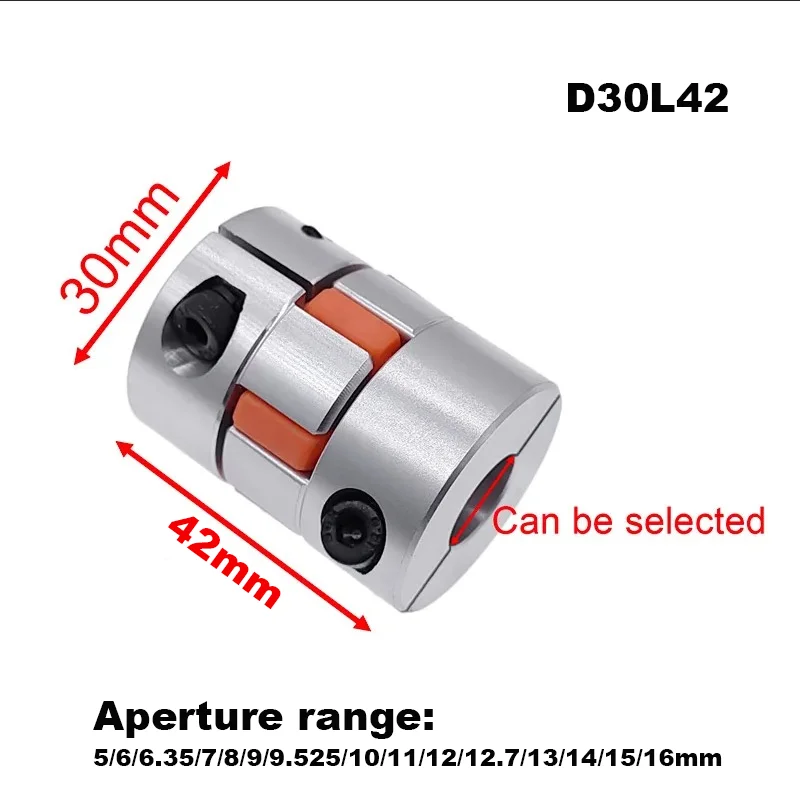 Jaw Spider Plum Coupling D30L42 5/6/6.35/7/8/9/9.525/10/11/12/12.7/13/14-16mm Servo Motor Shaft Aluminum Alloy Coupler Flexible