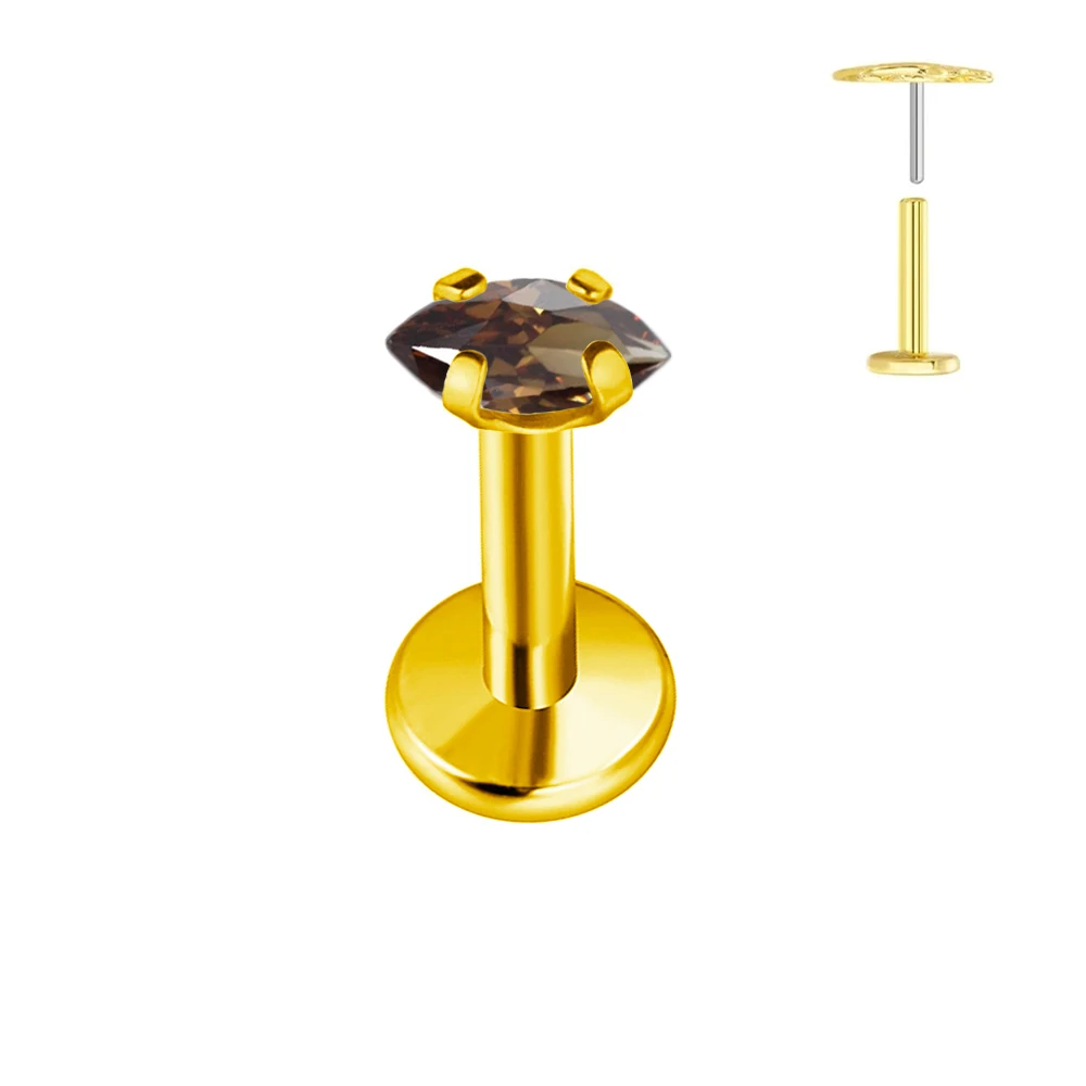 100% G23 Titanium Horse Eyes CZ Labret Piercing Push In Multicolour Tragus Earring Stud Threadless Cartilage Body Jewelry