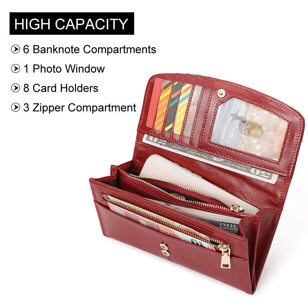 ファッション女性の長財布本革 RFID ハンドバッグカードとコイン用大容量携帯電話マネーバッグ