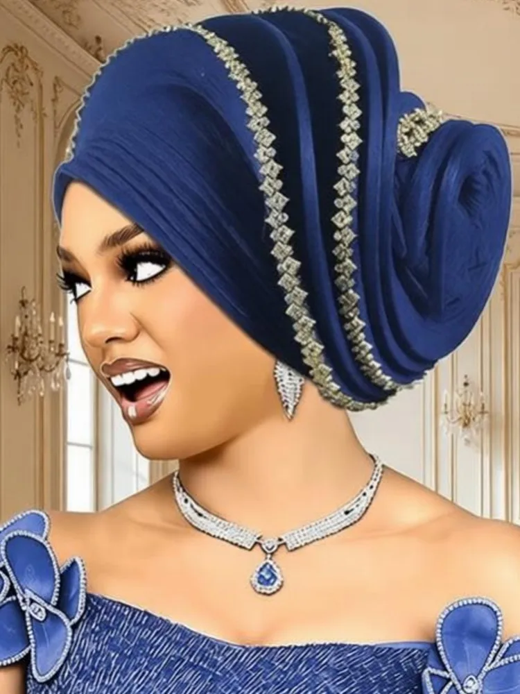 2026 New African Headtie Turban Nigeria Auto Gele Head Wraps Auto Gele Women's Turban Cap Wedding Geles Muslim Head Wraps Bonnet