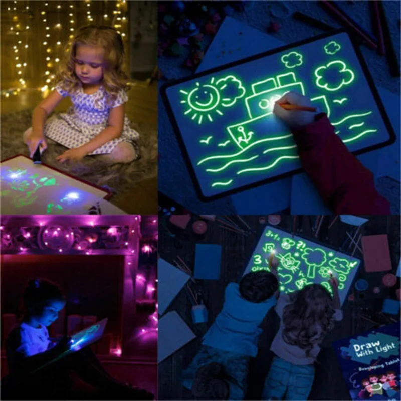 A5 Russian Luminous Drawing Writing Board Toy Creative Glow-in-the-dark Board Kids Light-emitting 3D Drawing Handwriting Board