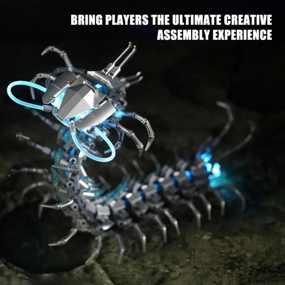 DeKe 698Pcs Mechanical Centipede Building Blocks Model With LED Light Movable Parts Educational STEM Toy Decoration Xmas Gift