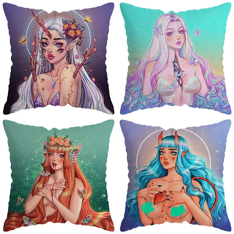 Fairy Tale Princess Pillowcases Beautyful Girl Pillows Case for Girls Room Pillow Covers Decorative Bed Sofa 45x45 Garden Chair