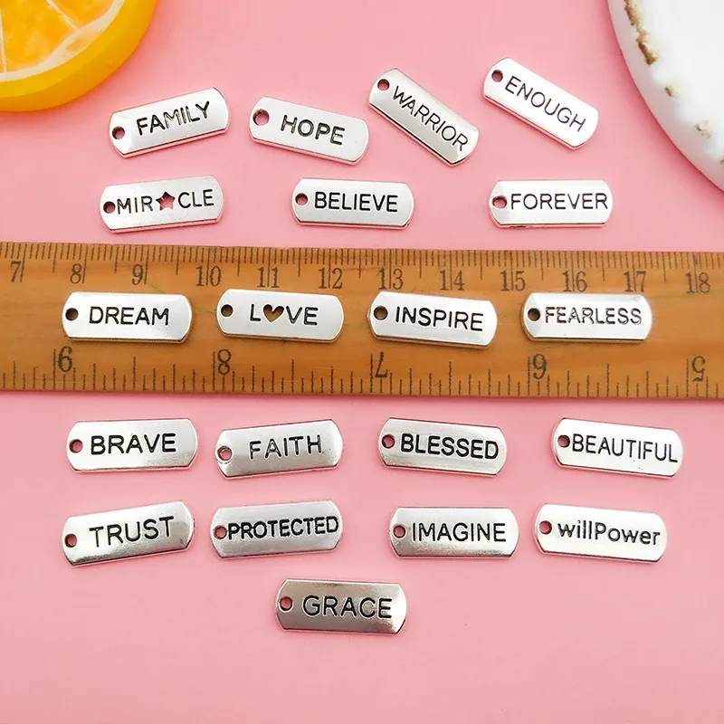 20PCS Mix Vintage Alloy Tags Inspirational Word Charms For Jewelry Making Bracelet Necklace Pendant DIY Accessories Supplies