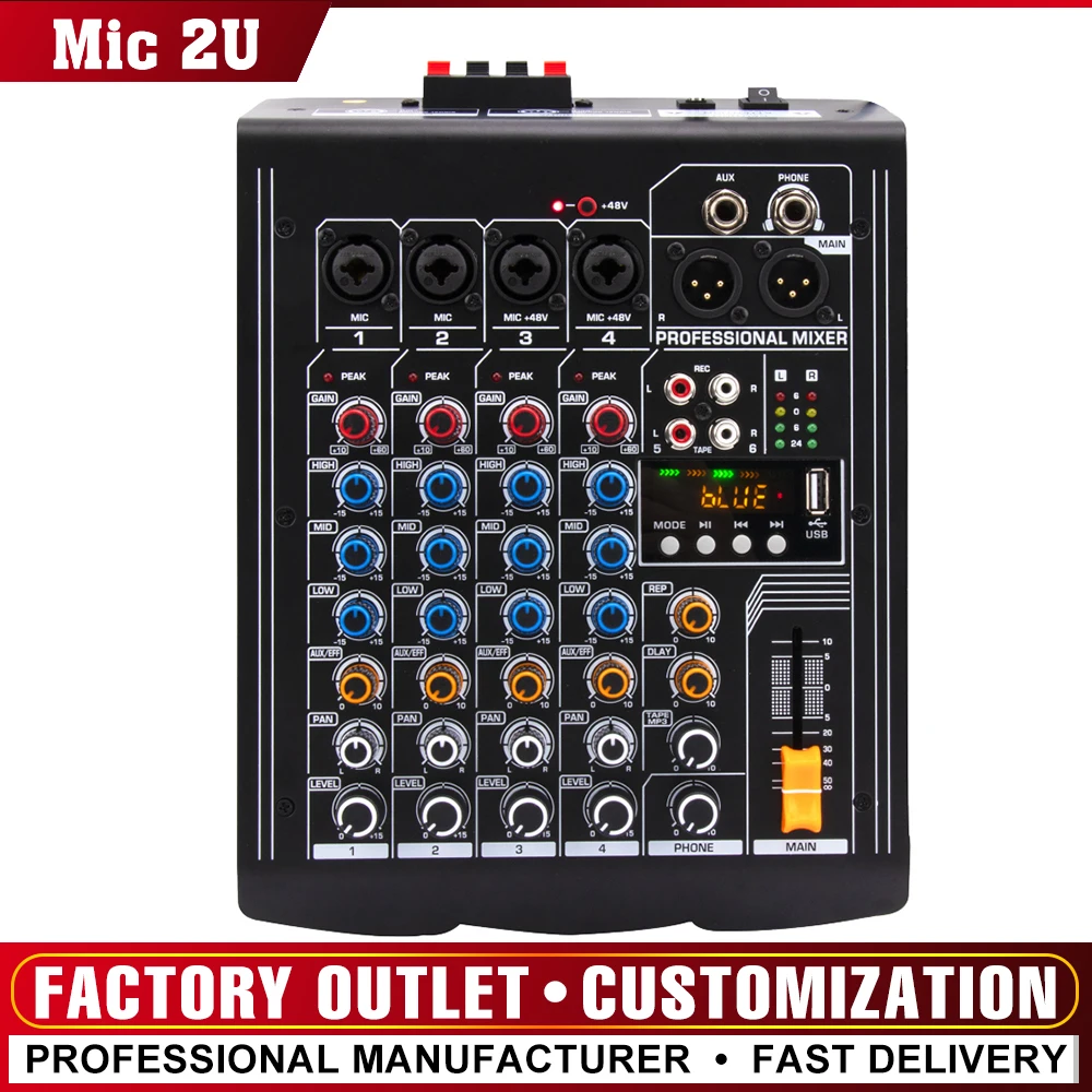 

Professional Amplifiers 6 Channel Mixer USB Bluetooth Player Mixer Stereo Digital 48v Power Recording power mixer Amplifier