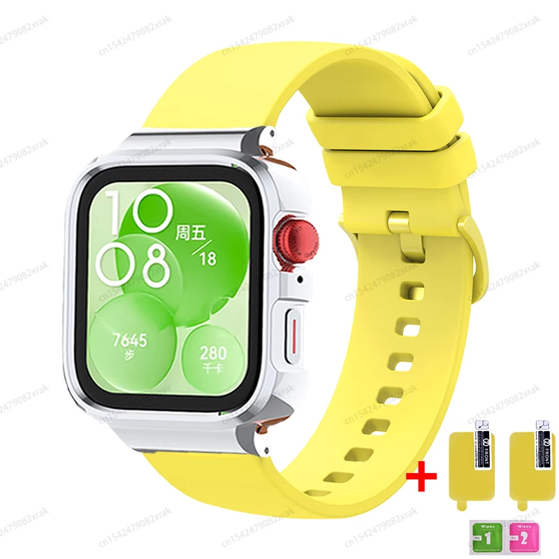 Custodia in metallo + cinturino in silicone per Huawei Watch Fit 3 cinturino sportivo morbido per Huawei Watch Fit 3 Smartwatch Correa cinturino da polso