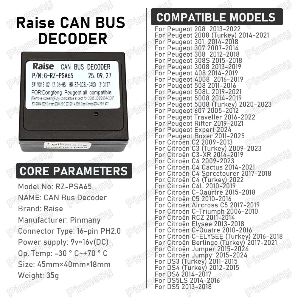 Car CAN Bus Decoder G-RZ-PSA65 for Peugeot 208 2008 301 307 308 3008 408 4008 508 508L 5008 607 Traveller Rifter Expert Boxer