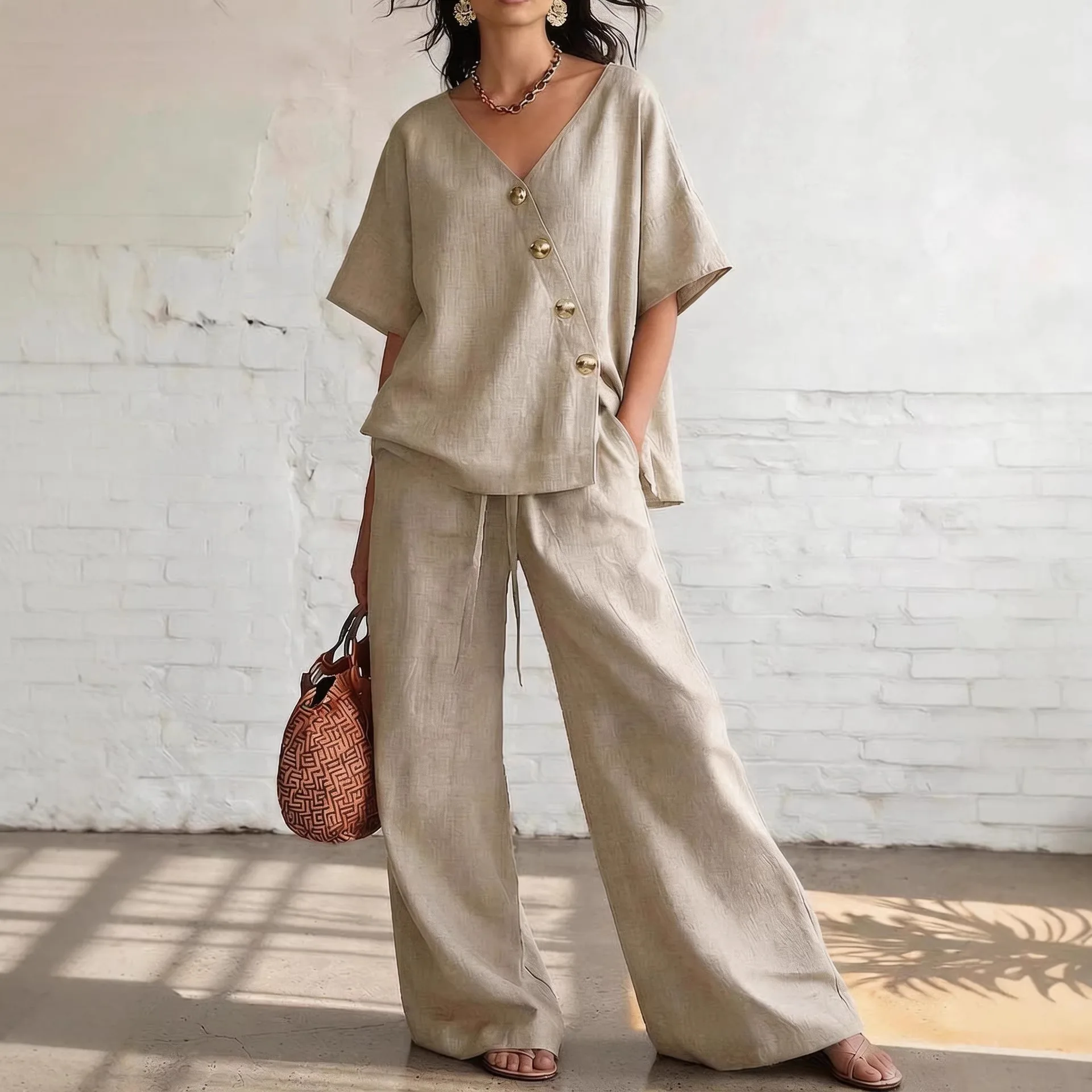 Short Linen Drawstring - Conjunto de dos piezas de lino