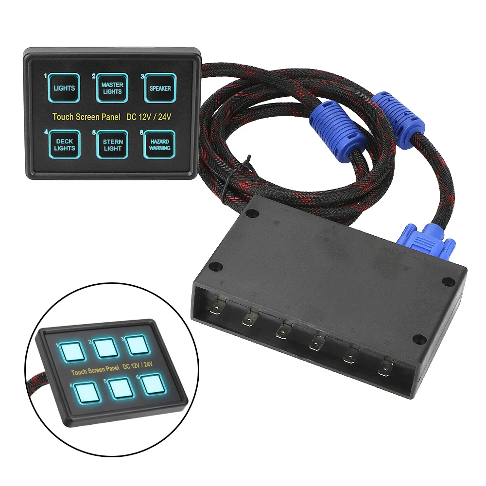 Slim Touch Circuit Control Panel Box 6 Gang LED Switch Panel Touch Screen Switches Panel 12V/24V for Car Marine Caravan