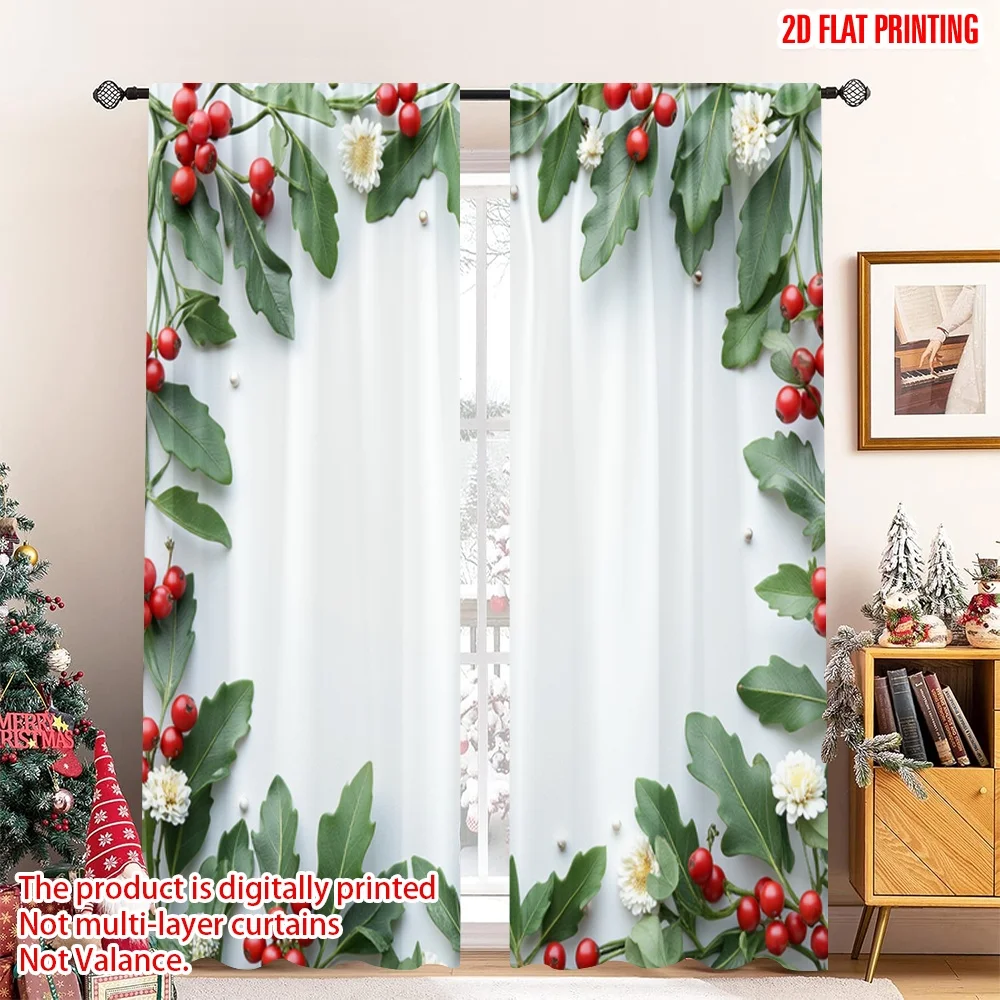 

2pcs 2D flat printing Christmas Party Curtain Christmas Garland Ornaments Holly Polyester Without Electricity Party Decorations