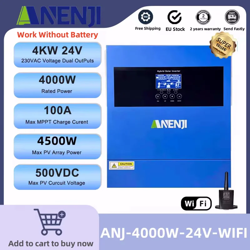 4KW 6.2KW 24V 48V Hybrid Solar Inverter 230VAC Pure Sine Wave On/Off Grid MPPT100A/120A Solar Charger Power Home Inversor