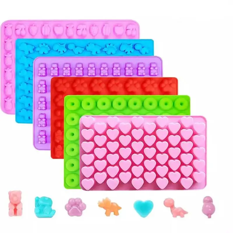 New1/5Pcs Candy Gummy Jelly Trays Molds Kit Candy Silicone Moulds With 2 Dropper Set Reusable Candy Baking Mold Kitchen Tools