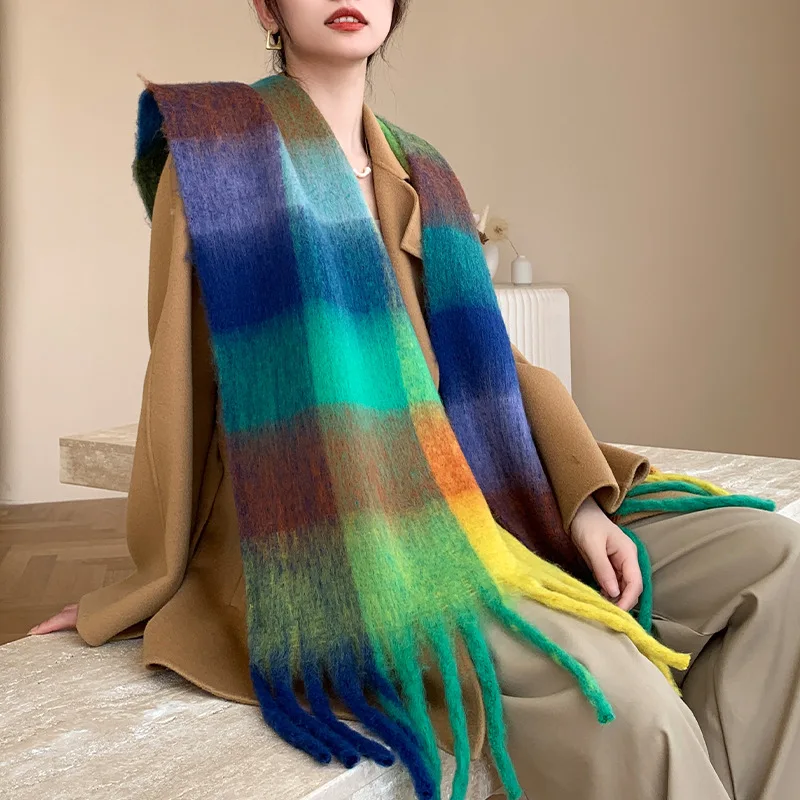 2024 Scarf Rainbow Plaid Fringed Scarf Cashmere Warm Shawl Thick Designer Scarf Women Scarves Men Scarves Luxury Fashion Style