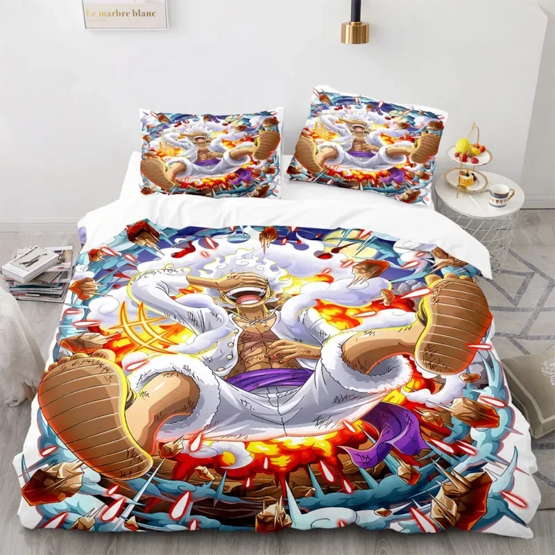 One-Piece Anime Duvet Cover Set Comforter Printed Nika Luffy Gear Cartoon Twin Size Bedding Sets Gifts 3-pieces Set Home Decor