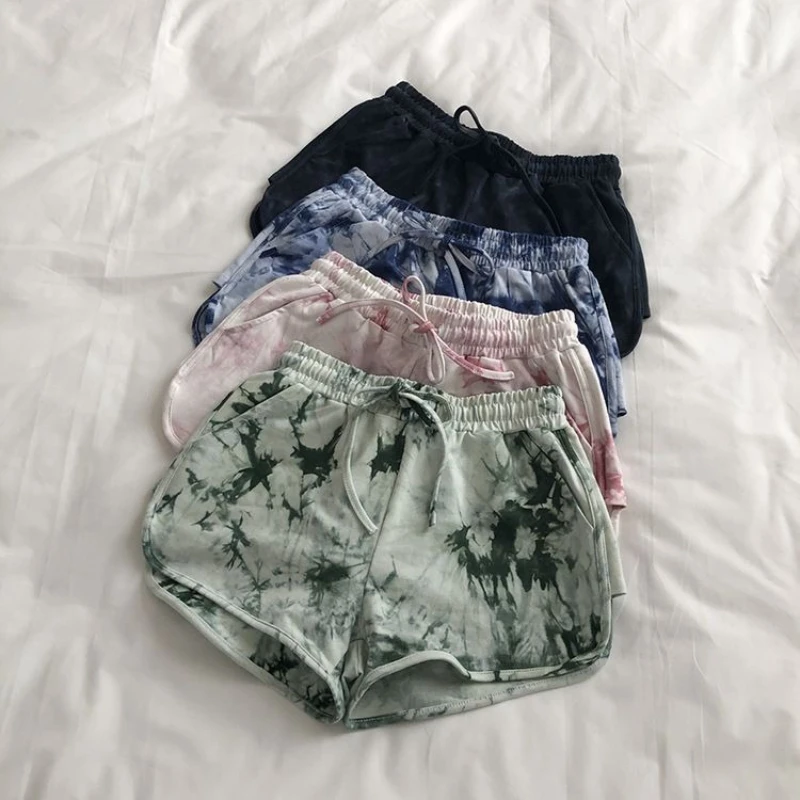 Women's Tie-Dye Loose Fit Thin Home Shorts Summer Yoga Pants A-Line Wide Leg Pants Casual Versatile Comfortable Sports Shorts