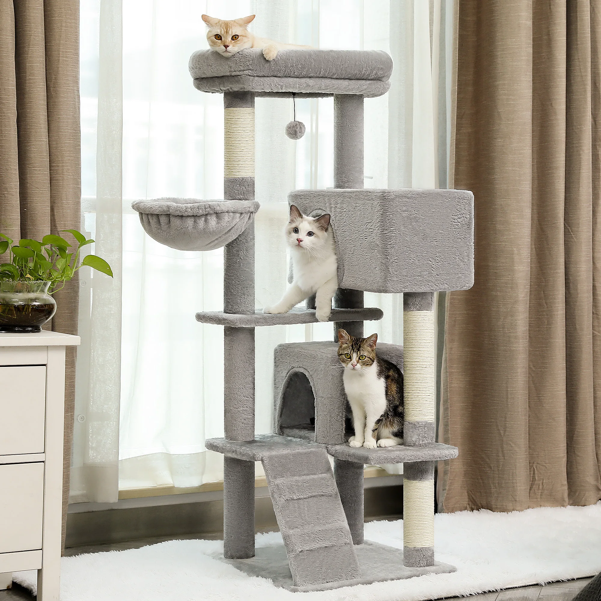 

Large Cat Tree Double Condos Sisal Scratching Posts for Kitten Multi-Level Tower with Ladder Specious Cozy Hummock Top Perch