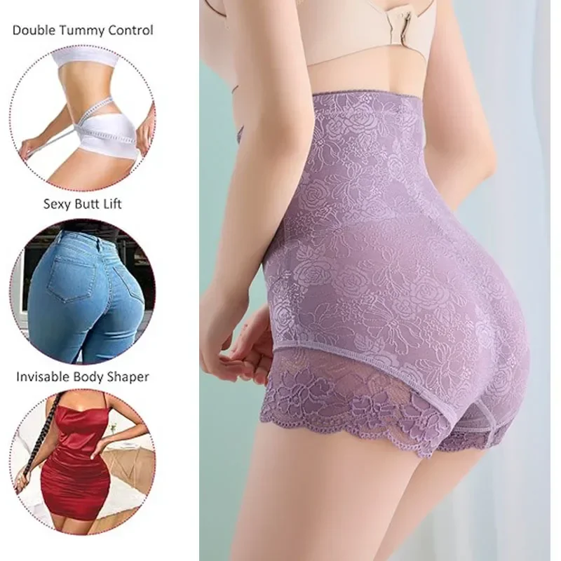 GUUDIA Hook Zipper Closure Lace High Waist Tummy Control Shapewear Panty Invisable Slimming Shaping Women Underwear Shaper Panty