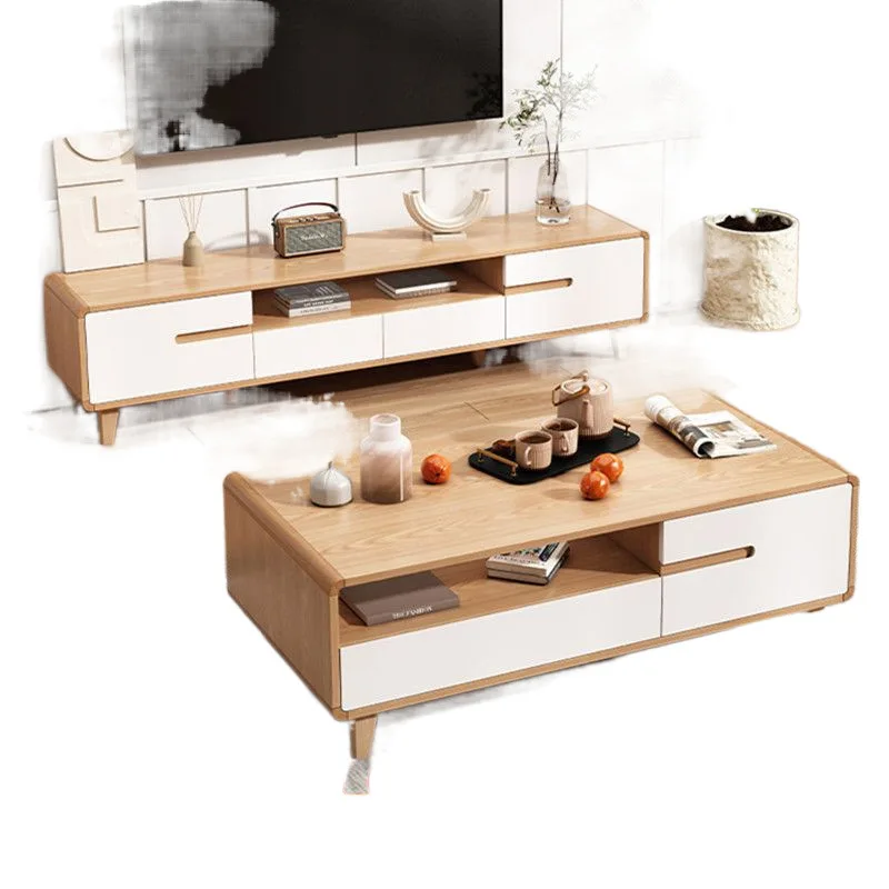 

Household TV cabinet coffee table combination, small apartment living room log wind TV cabinet