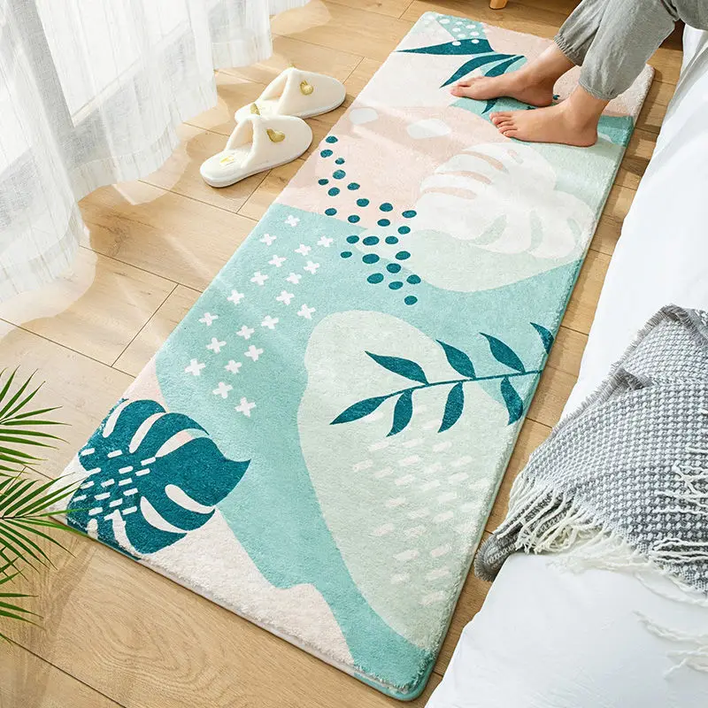 

Comfortable Imitation Cashmere Bedside Rug Plush Foot Pad Bedroom Decoration Floor Mat Non-slip Absorbent Long Carpet Area Rugs