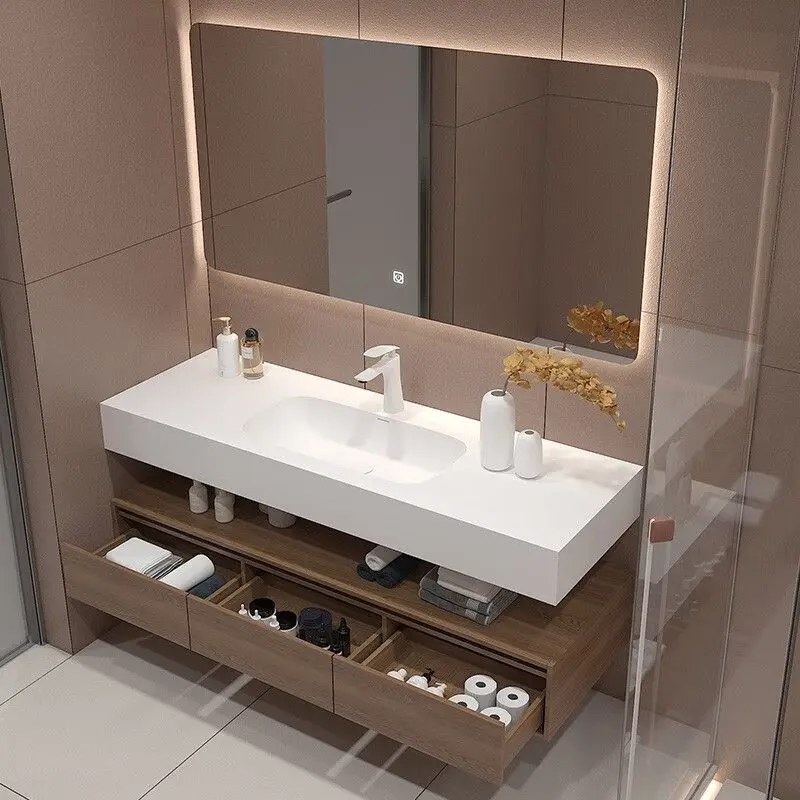 Clear Wooden Bathroom Cabinets Countertop 120Cm Luxury Drawer Bathroom Cabinet Small Wall Mounted Mobile Bagno Home Furniture
