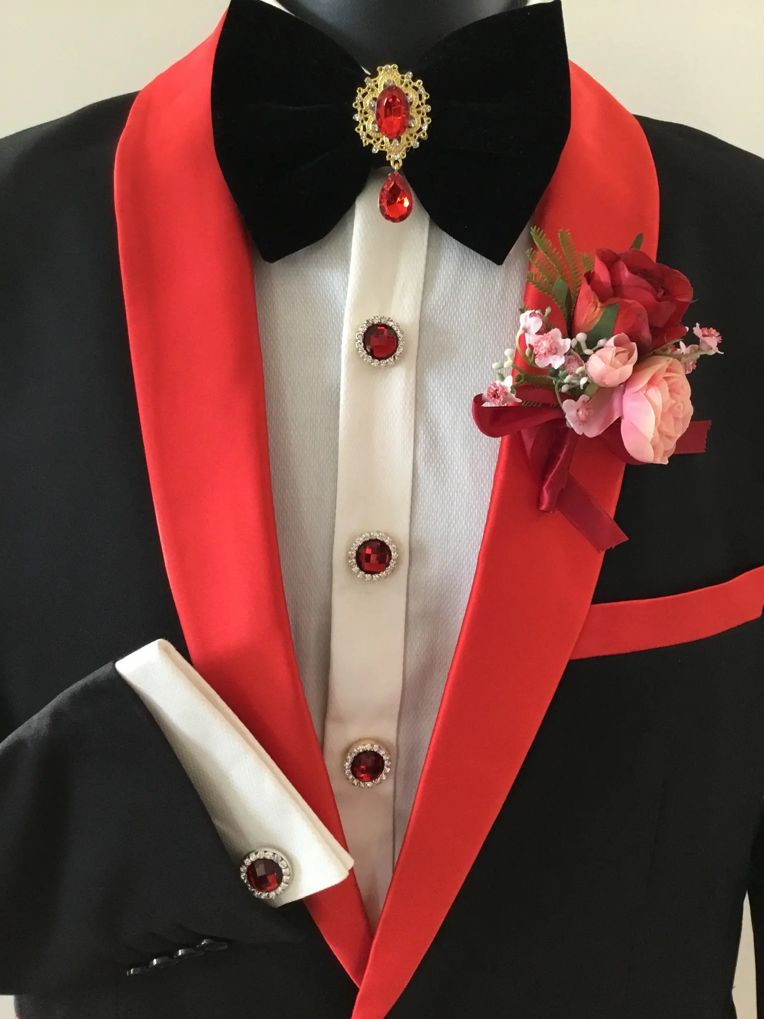 Luxury Men's Wedding Blazer Slim Fit Tuxedos Red Shawl Lapel Coat Groom Wear Prom Evening Party Custom Made Only One Jacket