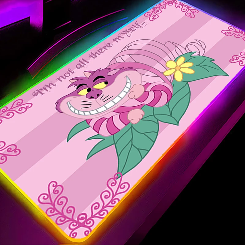 Tapis de souris LED c-shire chat Alice au pays des merveilles XXL PC tapis de bureau rvb Gamer rétro-éclairage tapis clavier accessoires de Table tapis de souris