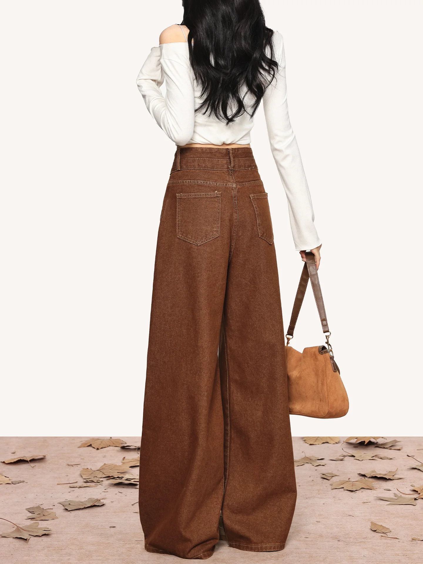 Bear Embroidery Wide Leg Jeans Women's High Waist Cotton Polyester Blend Non-Stretch Summer Vintage American Style