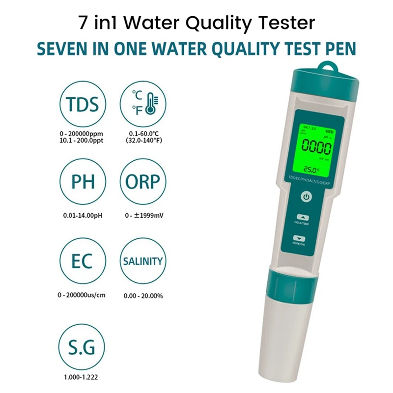 

Тестер качества воды PH/ORP/EC/TEMP/Соль/S.G/TDS тестовая ручка с ЖК-подсветкой многофункциональный инструмент для анализа